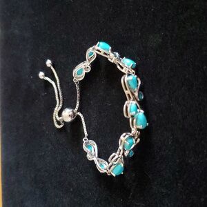 Sleeping Beauty Turquoise Rhodium Over 925 Sterling Silver Cuff Bracelet .20ctw